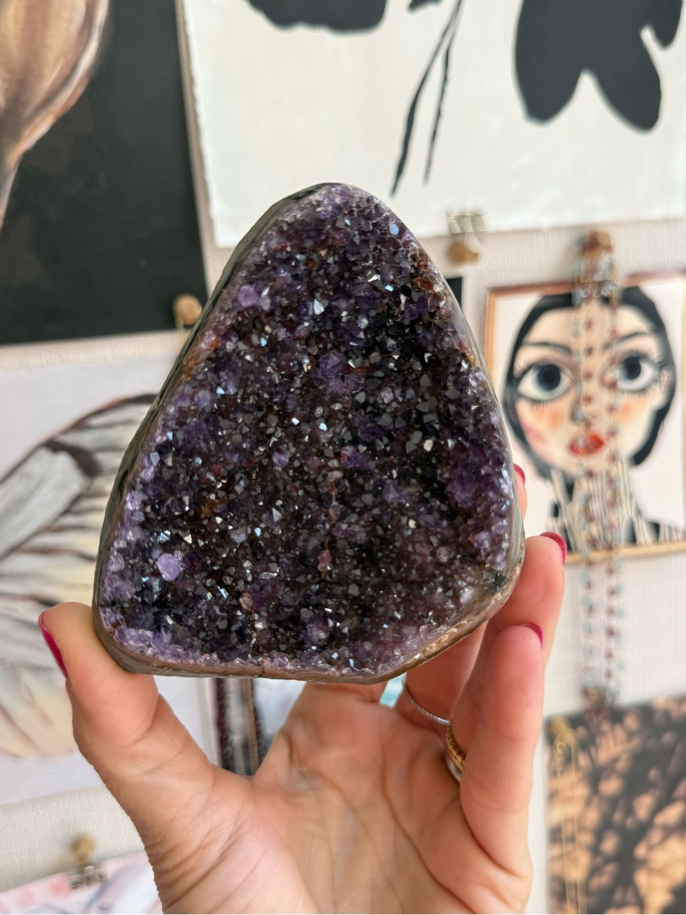 Gorgeous amethyst cut base specimen from Uruguay with red and purple crystals